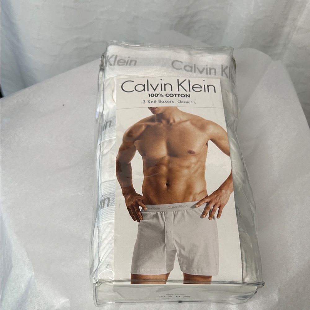 NWT 3 Calvin Klein White Cotton Knit Men’s Boxers. Size Large. Classic Fit.